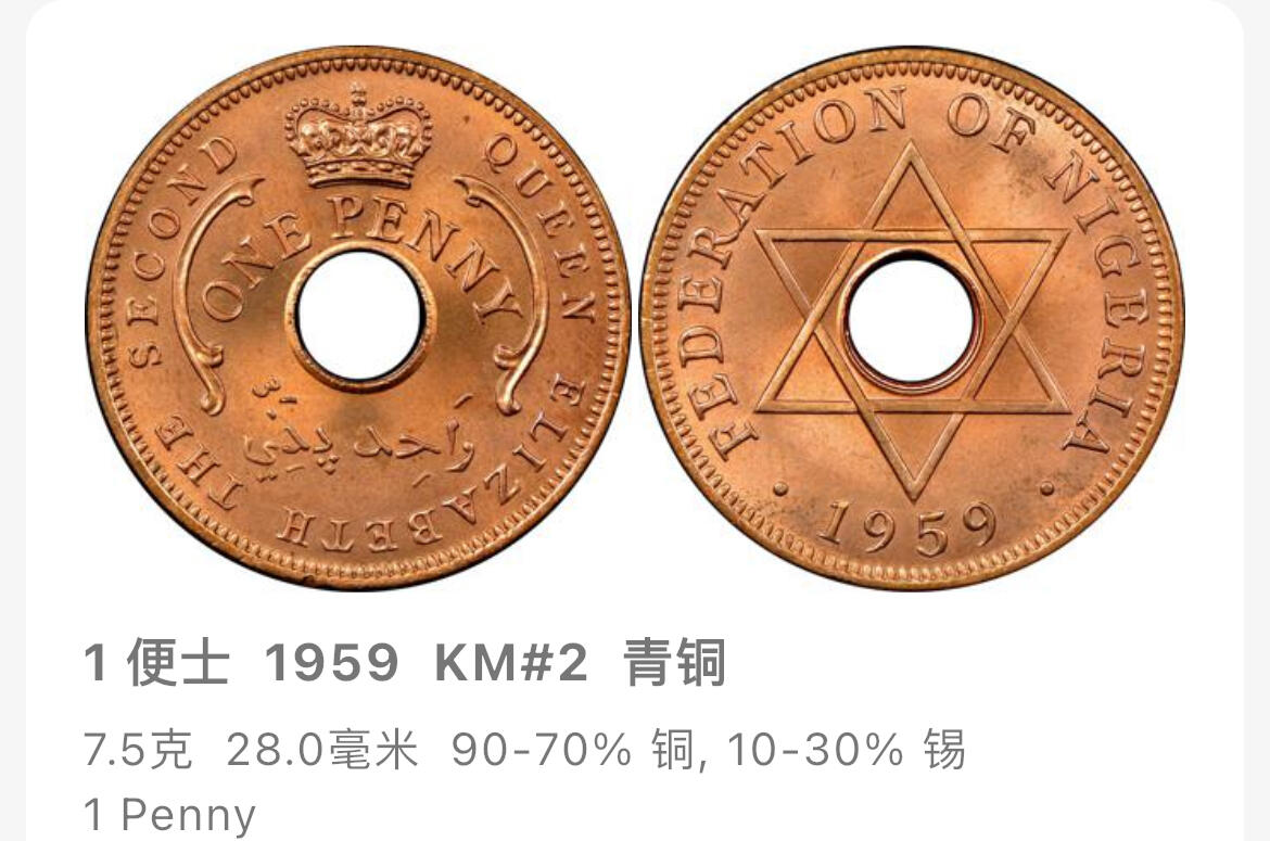 回流1019 英属尼日利亚🇳🇬1959年半便士、一便士各一枚