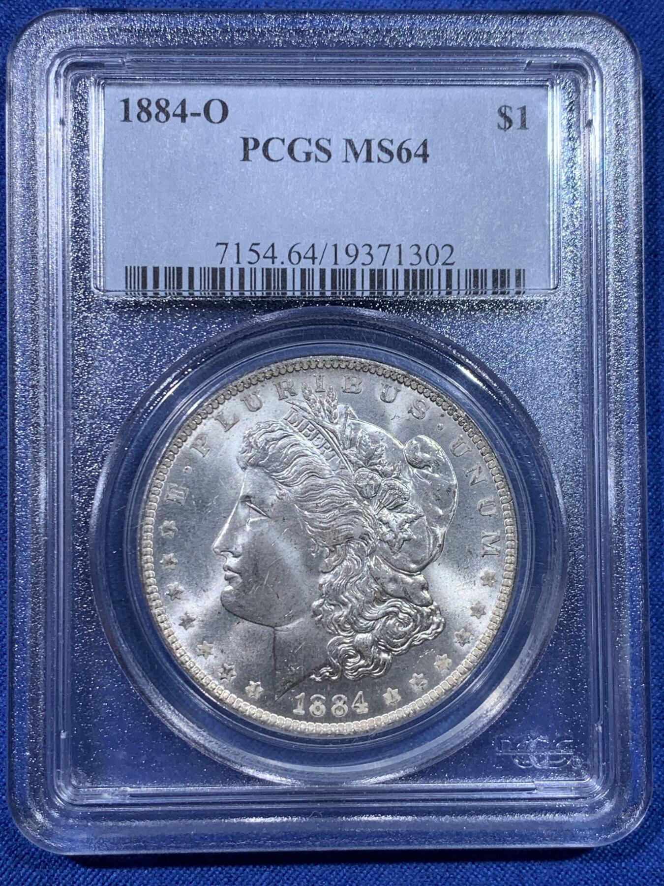 《竞宝斋》第429场 周日，周一，周二 3场连拍 （全场包邮） PCGS MS64 美国 1884年-O版摩根1美元银币 转光强烈 底板干净