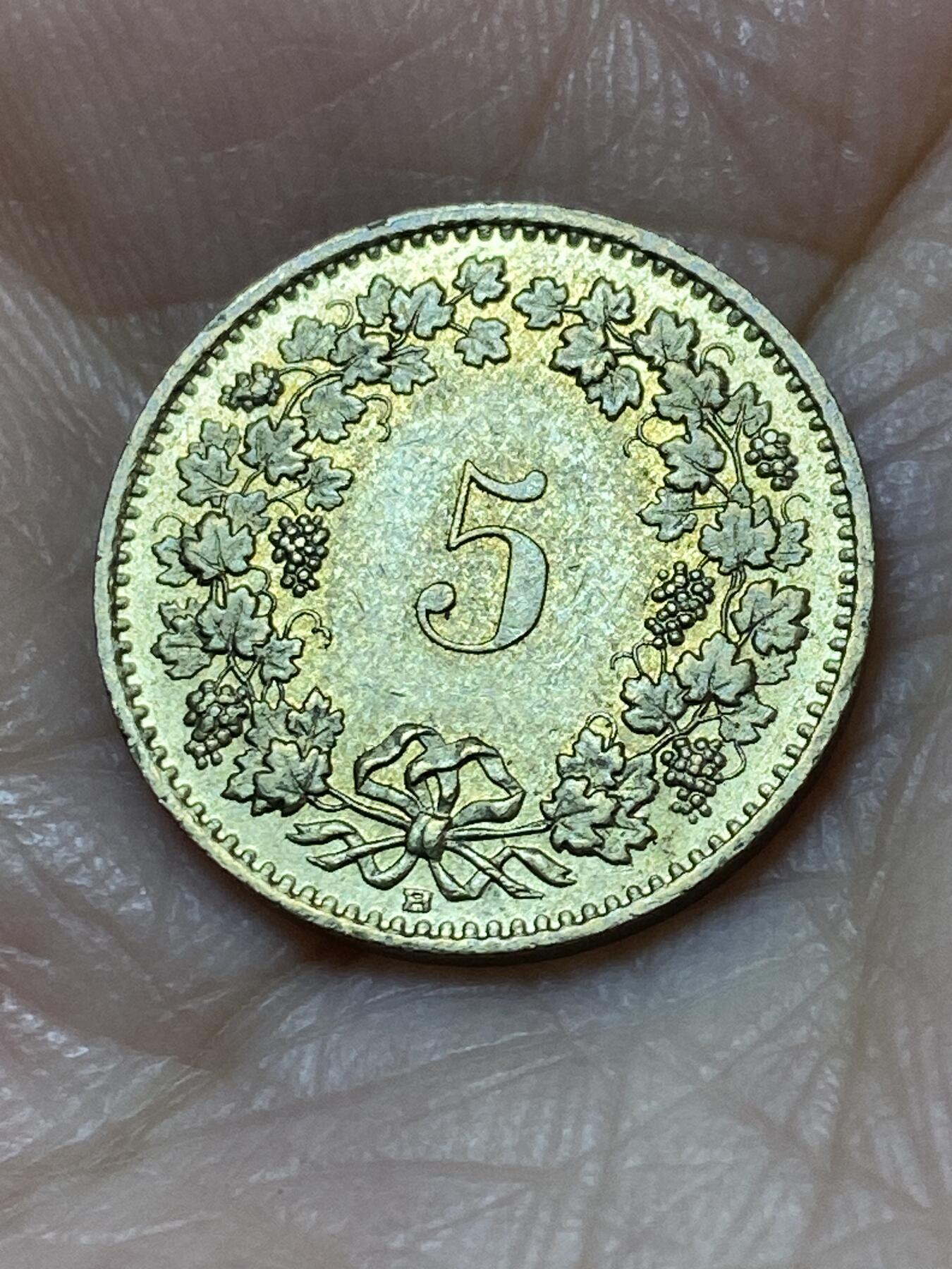 2025年第一百一十三场(总第一百三十九场）瑞士辅币专场(免佣金) 瑞士🇨🇭1989年5分(第五版，B标伯尔尼造)