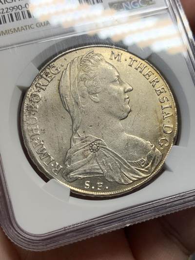 《竞宝斋》第429场 周日，周一，周二 3场连拍 （全场包邮） NGC AU 早期后铸奥匈帝国1780年大奶妈特蕾西亚1泰勒威尼斯版 1820年左右铸造 老张旧藏 标签貌似写错