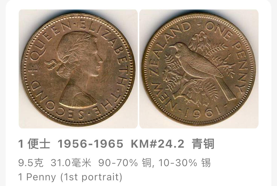 回流1019 新西兰🇳🇿1964年1便士铜币 铃鸟