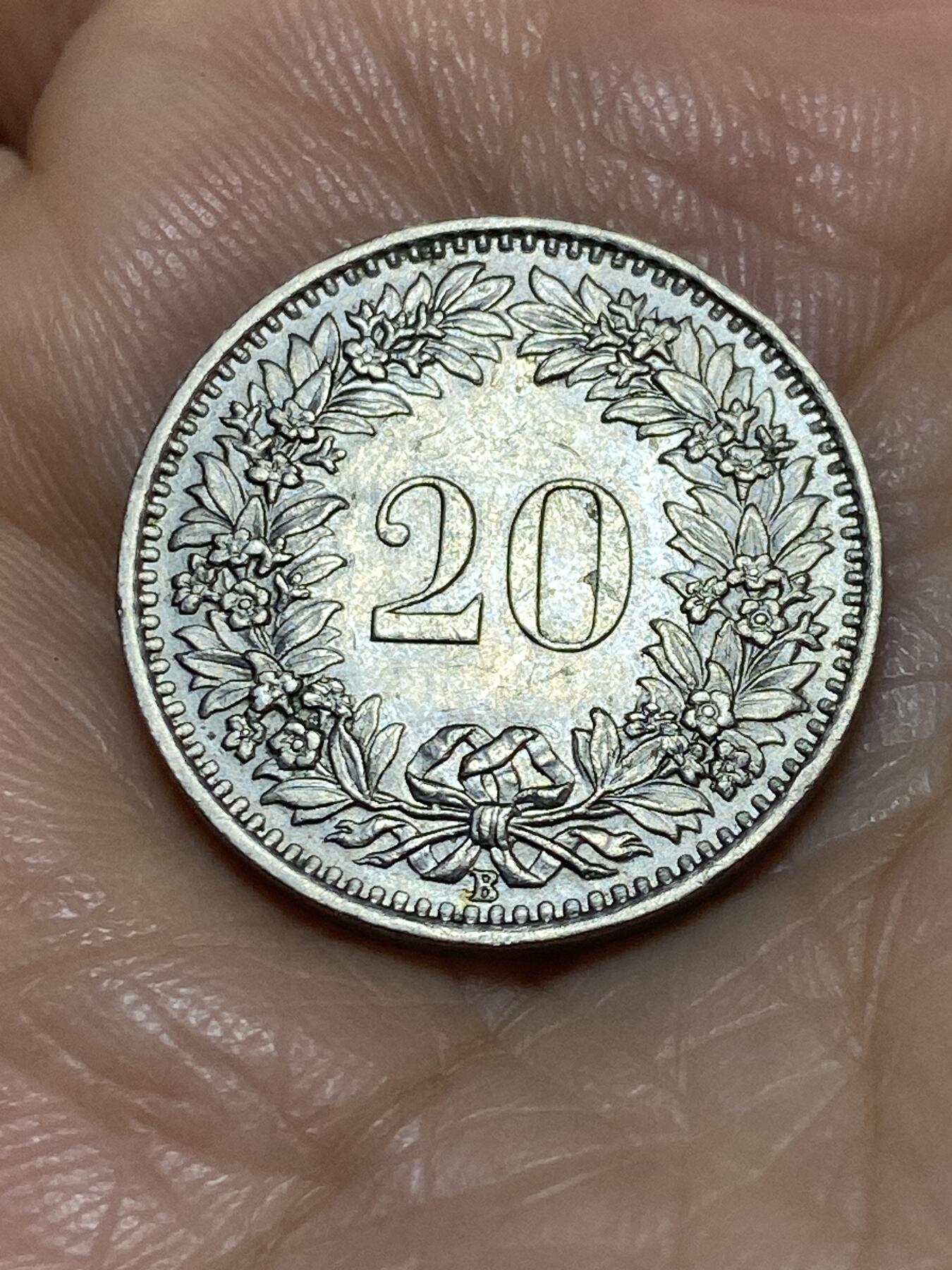 2025年第一百一十三场(总第一百三十九场）瑞士辅币专场(免佣金) 少见年份–瑞士🇨🇭1959年20分(第三版，B标伯尔尼造)