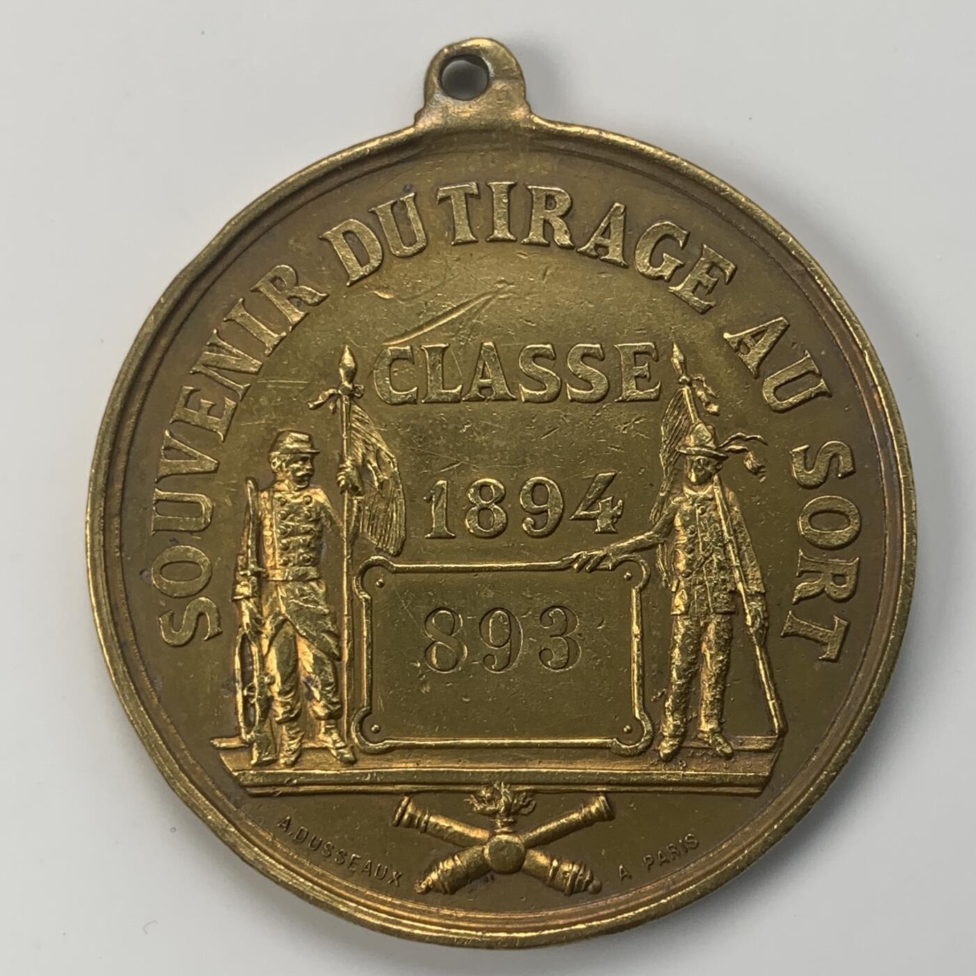 掌中浮雕-藏着的欧洲第038场 1894年法国893征兵站纪念铜章，46mm，背面法语“抽签纪念”
