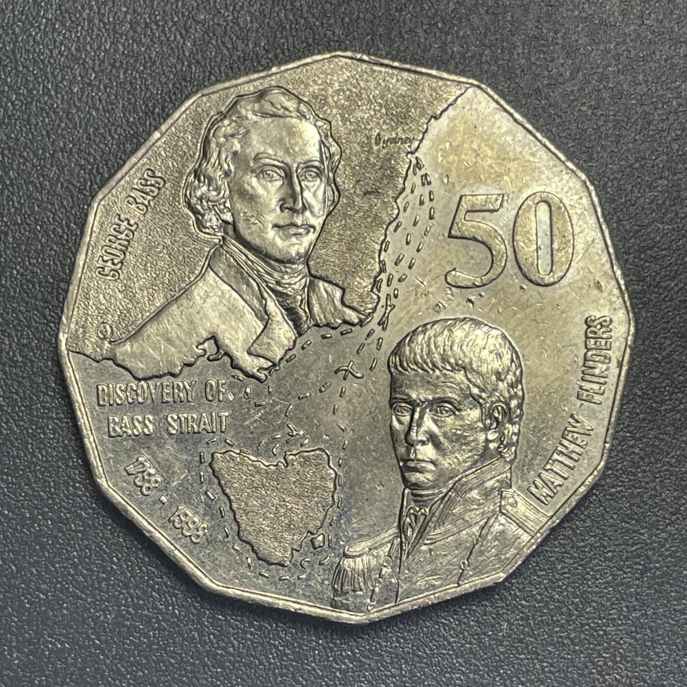 回流1019 澳大利亚🇦🇺1998年50分发现巴士海峡200周年12边形纪念币
