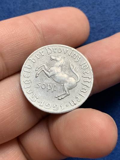 《竞宝斋》第429场 周日，周一，周二 3场连拍 （全场包邮） 德国紧急状态币 1921年50芬尼铝币 小面值不多见