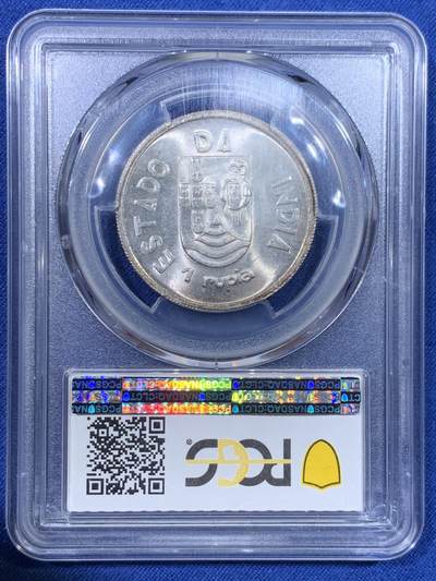 《竞宝斋》第429场 周日，周一，周二 3场连拍 （全场包邮） PCGS MS63 葡属印度1935年果阿1卢比银币 原光带彩