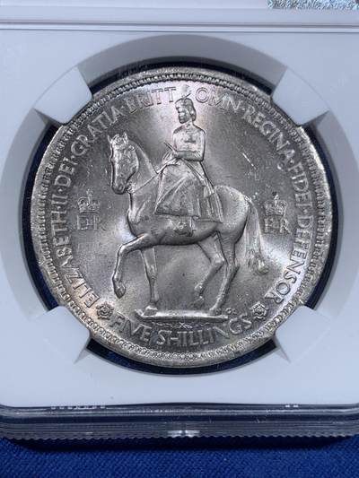 《竞宝斋》第429场 周日，周一，周二 3场连拍 （全场包邮） NGC MS64 英国1953年伊丽莎白二世登基克朗型纪念币
