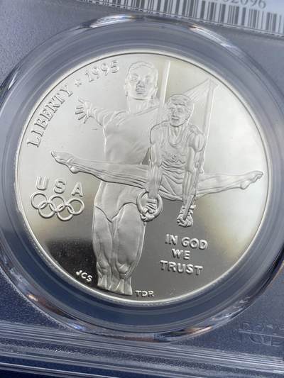 《竞宝斋》第429场 周日，周一，周二 3场连拍 （全场包邮） PCGS PR68DCAM 美国1995年1元百年奥运-体操精制纪念银币 26.73g 900银