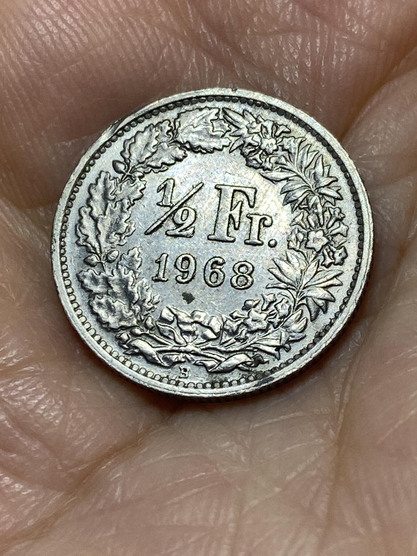 2025年第一百一十三场(总第一百三十九场）瑞士辅币专场(免佣金) 瑞士🇨🇭1968年1/2法郎(第三版，B标伯尔尼造，首发年)