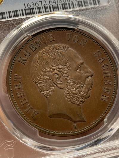 《竞宝斋》第429场 周日，周一，周二 3场连拍 （全场包邮） PCGS SP64BN 德国萨克森1889年韦廷王朝800周年5马克铜币