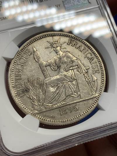 《竞宝斋》第429场 周日，周一，周二 3场连拍 （全场包邮） NGC AUD 法属印支 1895A 坐洋 1皮亚斯特 银币 加重版