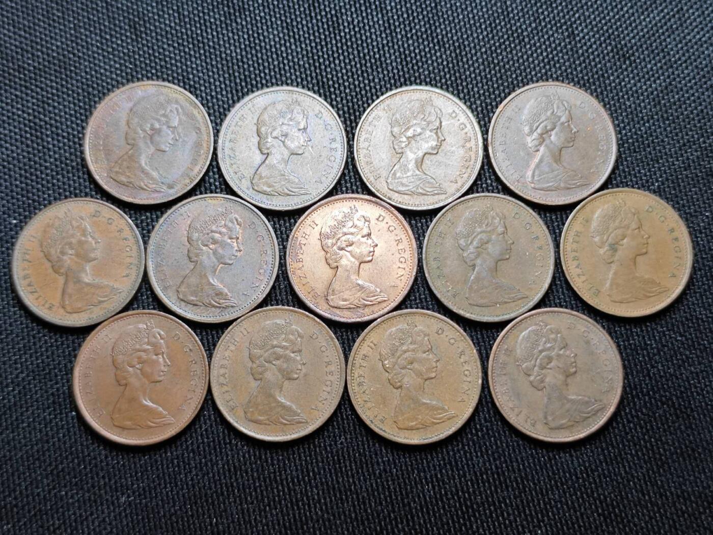 KK钱币收藏小铺  （套币 批量/好品散币 银币）专场  2月预留时间 周末发货  1967加拿大建国200周年一分纪念币 铜币一组13枚