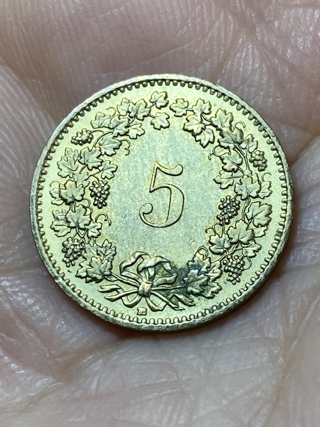 2025年第一百一十三场(总第一百三十九场）瑞士辅币专场(免佣金) 瑞士🇨🇭1994年5分(第五版，B标伯尔尼造)