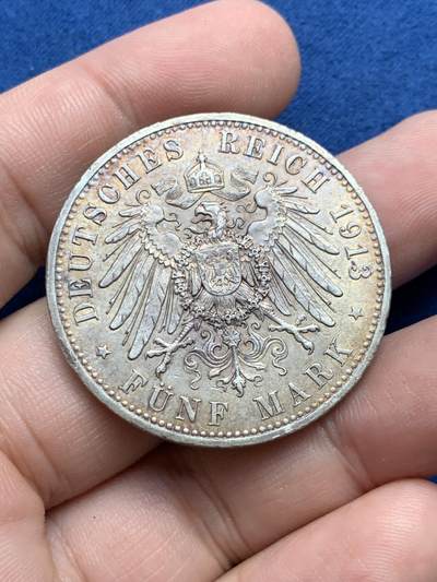 《竞宝斋》第429场 周日，周一，周二 3场连拍 （全场包邮） 德国1913年威廉二世军装5马克银币