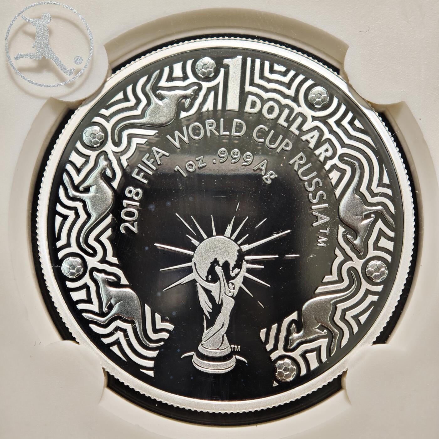 【德藏】世界币章拍卖第150期（拍品征集中~欢迎藏友联系） 2枚一组 2018年 澳大利亚俄罗斯世界杯1元纪念银币 封装版 1盎司 999银