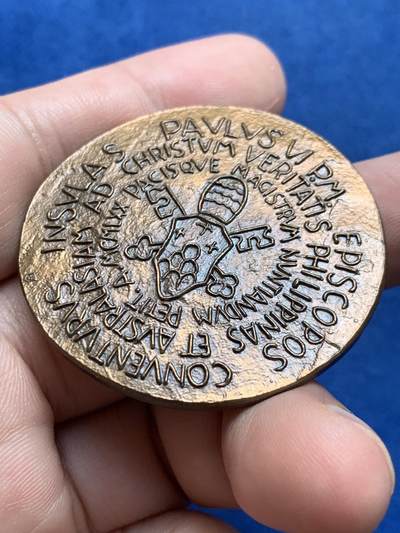 《竞宝斋》第429场 周日，周一，周二 3场连拍 （全场包邮） 梵蒂冈1970保罗六世朝圣天主教纪念章 60.7克 43.5mm