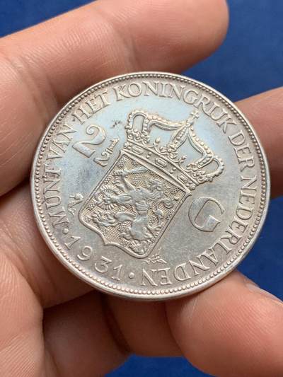 《竞宝斋》第429场 周日，周一，周二 3场连拍 （全场包邮） 荷兰1931年威廉明娜女王2.5盾银币