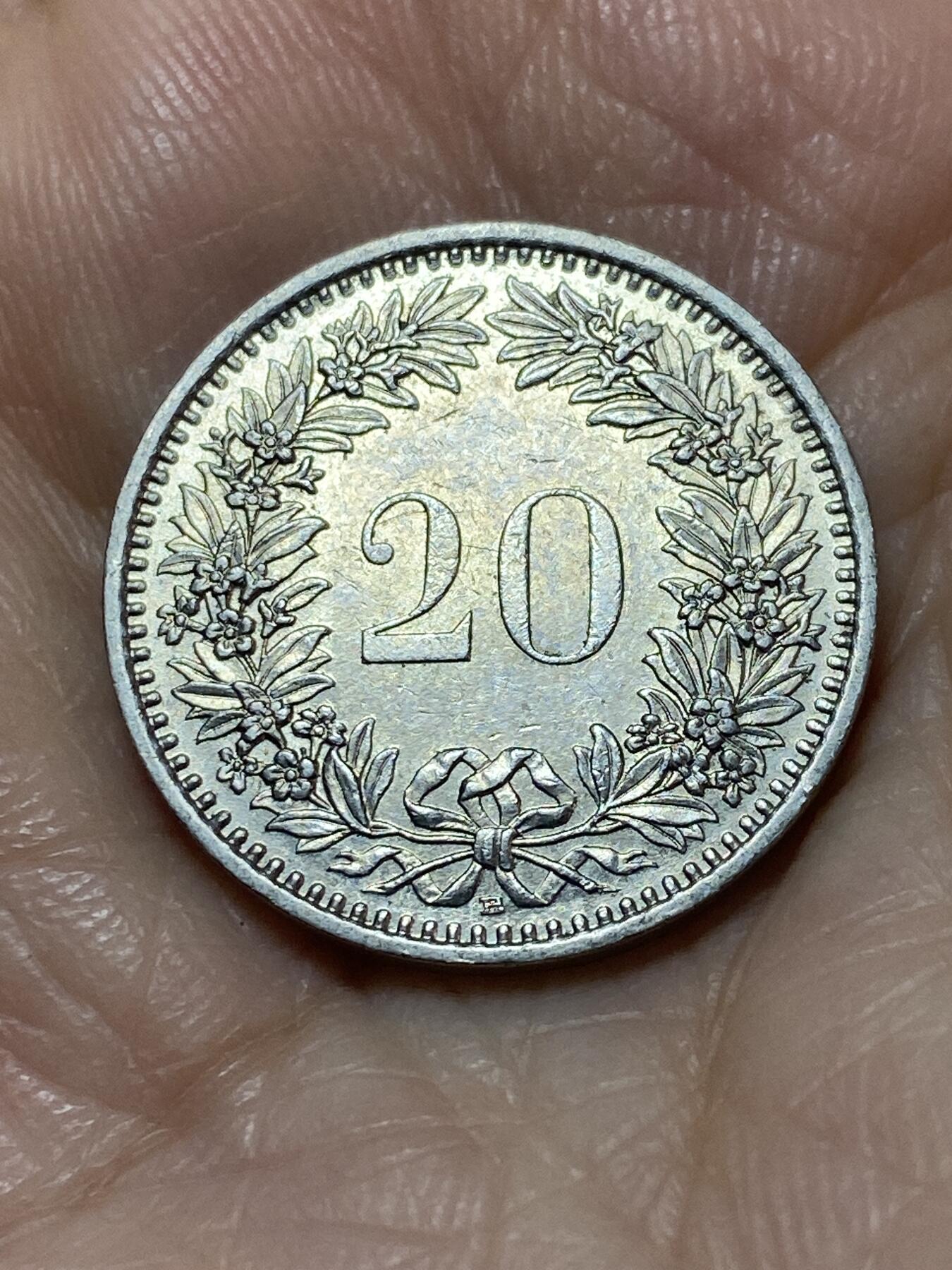 2025年第一百一十三场(总第一百三十九场）瑞士辅币专场(免佣金) 瑞士🇨🇭1989年20分(第三版，B标伯尔尼造)