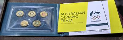 北京马甸外国币专卖第145期，外国币专场，陆续上拍，欢迎关注 澳大利亚2016年巴西里约奥运会五环2元彩色纪念铜币5枚全套