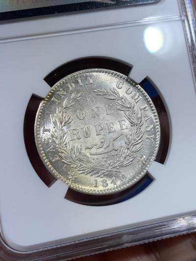 《竞宝斋》第429场 周日，周一，周二 3场连拍 （全场包邮） NGC MS61 英属印度1840年小维双辫卢比 原光 底板细腻