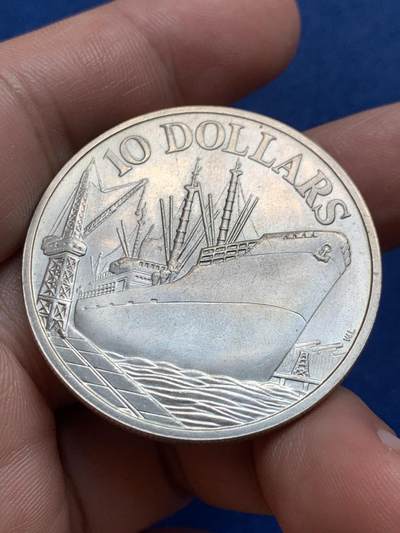 《竞宝斋》第429场 周日，周一，周二 3场连拍 （全场包邮） 新加坡1976年轮船10元银币