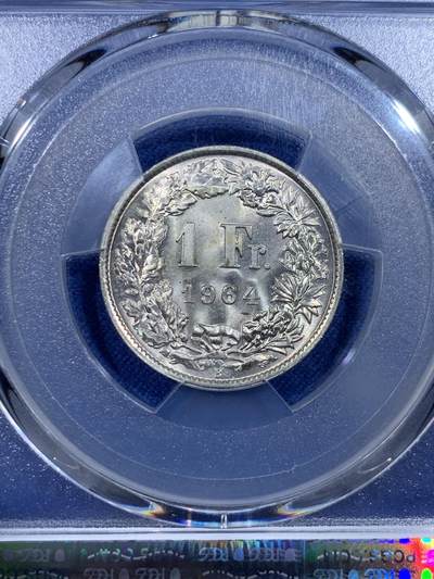 《竞宝斋》第429场 周日，周一，周二 3场连拍 （全场包邮） PCGS MS66 瑞士 1964年B 1法郎银币 卷拆送评 光感强烈