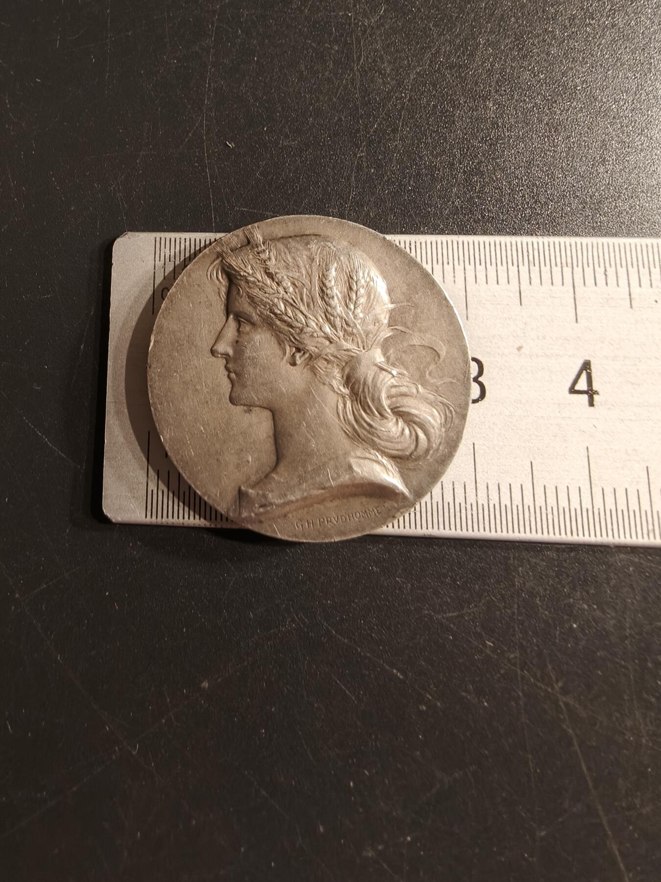老王徽章第157期 法国拉罗谢尔储蓄银行银章     950银     直径30mm.   重量13.3g.    大师普鲁多姆作品