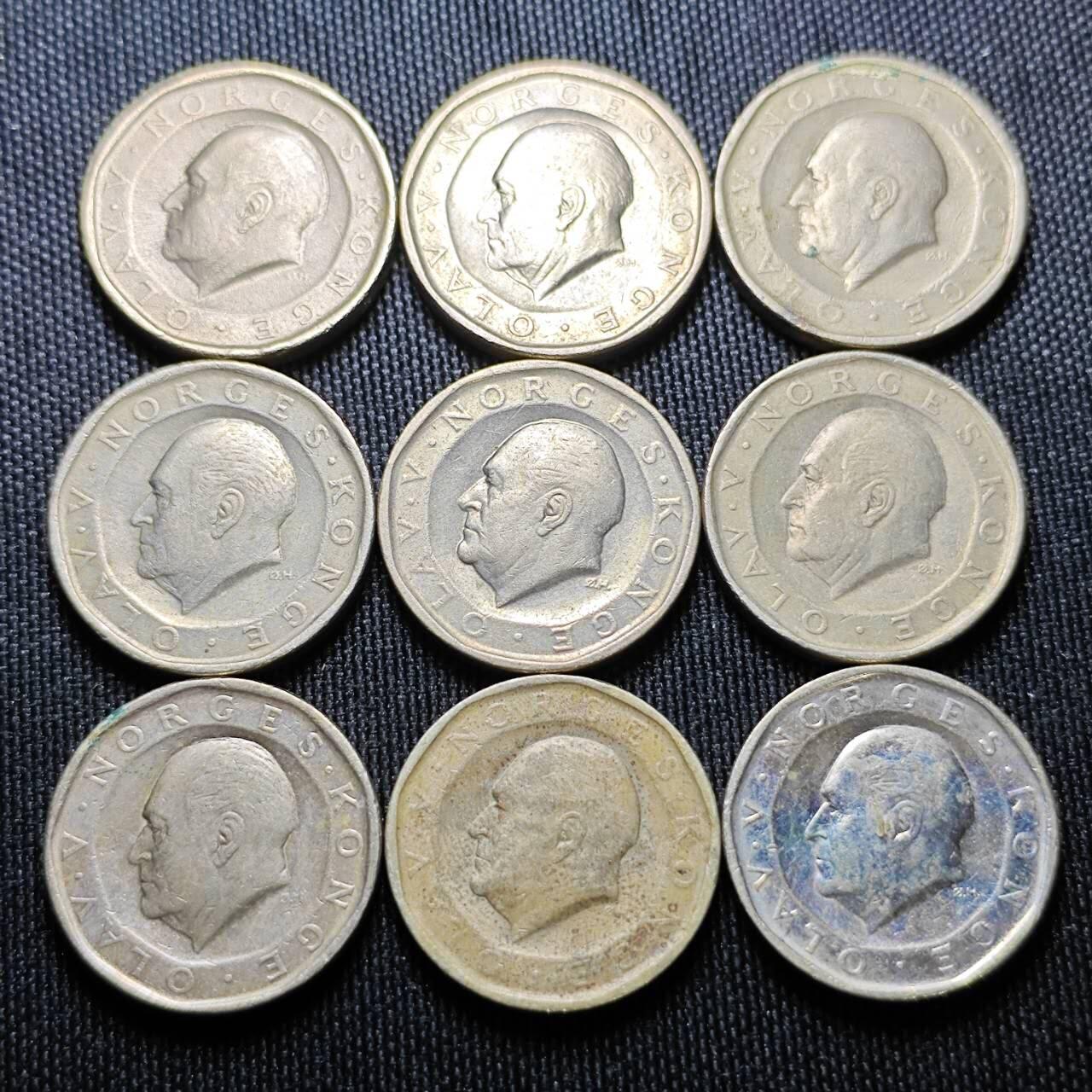KK钱币收藏小铺  （套币 批量/好品散币 银币）专场  2月预留时间 周末发货  挪威10克朗一组9枚