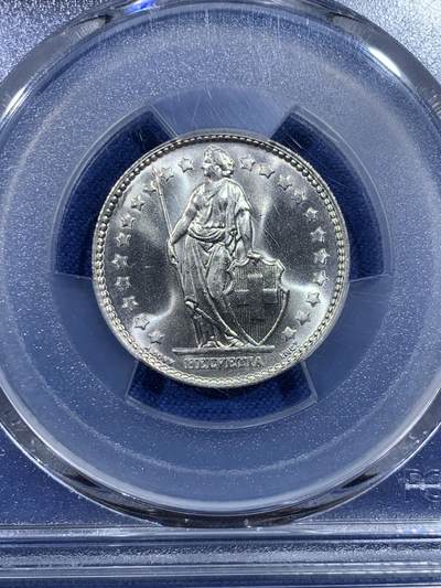 《竞宝斋》第429场 周日，周一，周二 3场连拍 （全场包邮） PCGS MS66 瑞士 1964年B 1法郎银币 卷拆送评 光感强烈