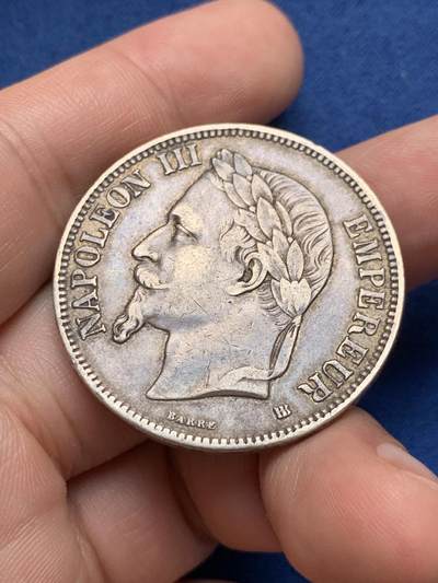 《竞宝斋》第429场 周日，周一，周二 3场连拍 （全场包邮） 法国1868年拿破仑三世5法郎银币