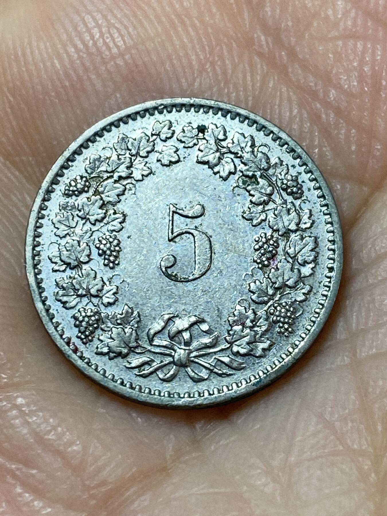 2025年第一百一十三场(总第一百三十九场）瑞士辅币专场(免佣金) 瑞士🇨🇭1974年5分(第二版，无标)