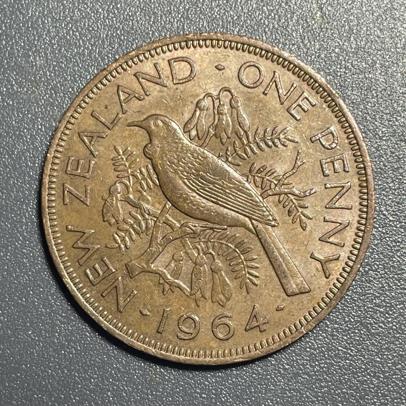回流1019 新西兰🇳🇿1964年1便士铜币 铃鸟