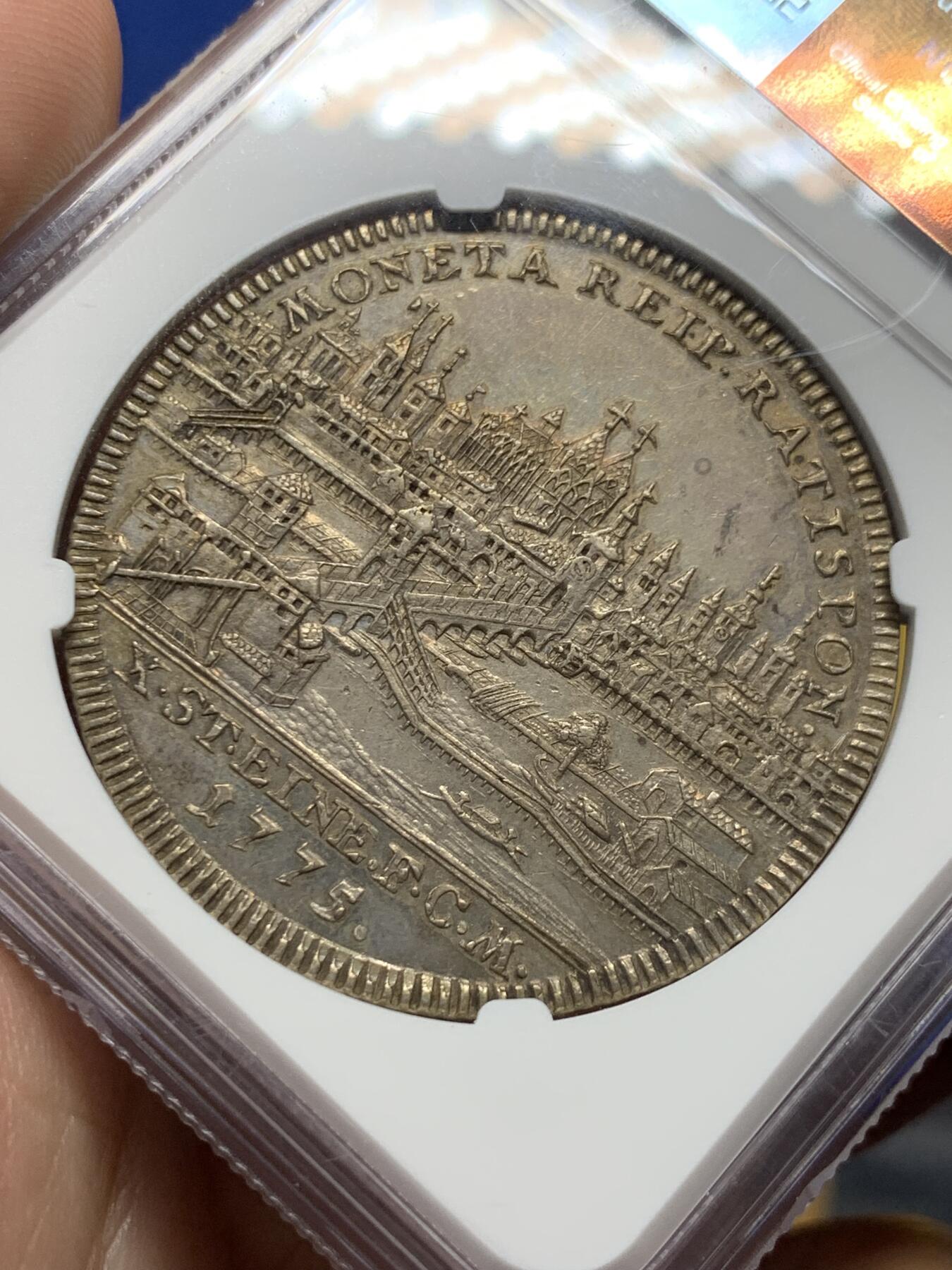 《竞宝斋》第429场 周日，周一，周二 3场连拍 （全场包邮） NGC AU 德国 1775年 雷根斯堡 约瑟夫二世 景观泰勒大银币 稀见品种 双面打制深邃 很不错的品种