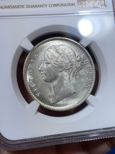 《竞宝斋》第429场 周日，周一，周二 3场连拍 （全场包邮） NGC MS61 英属印度1840年小维双辫卢比 原光 底板细腻