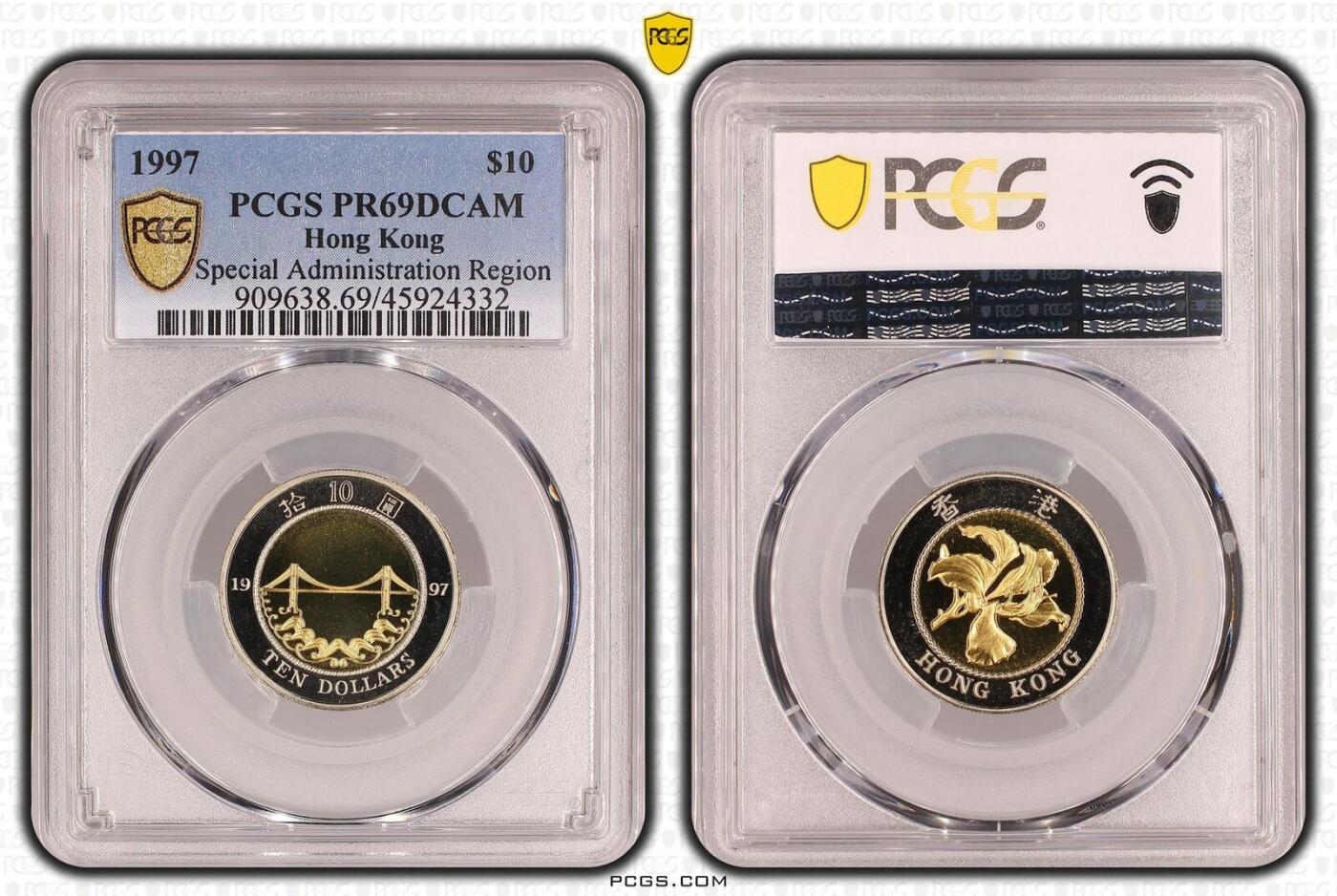 香港 1997, 全新的 纪念钞 精制币, 认证于 PCGS PR 69DCAM 6 Pieces & PCGS PR 68DCAM 1 Piece 