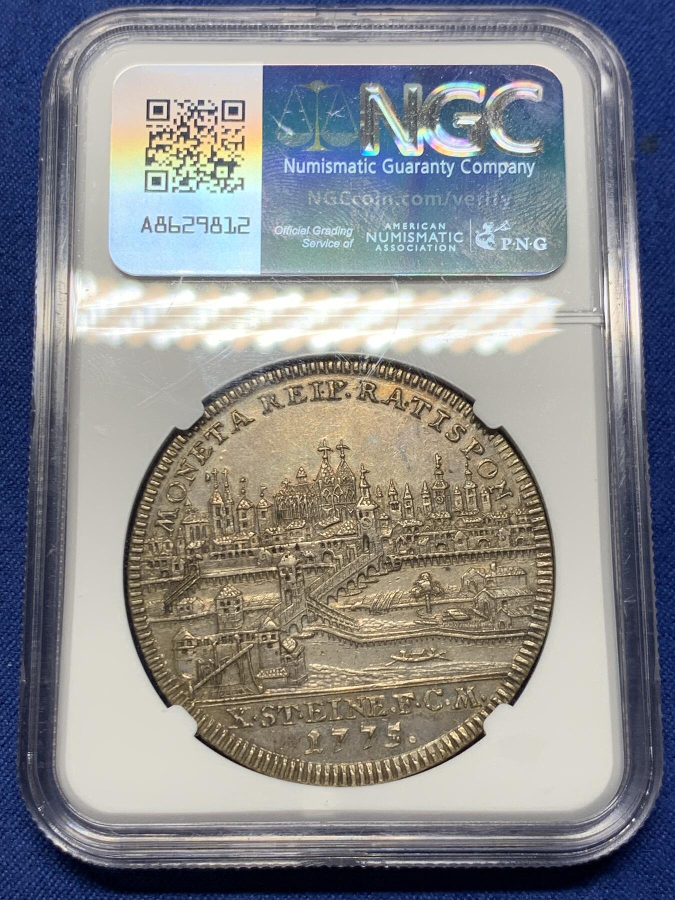 《竞宝斋》第429场 周日，周一，周二 3场连拍 （全场包邮） NGC AU 德国 1775年 雷根斯堡 约瑟夫二世 景观泰勒大银币 稀见品种 双面打制深邃 很不错的品种