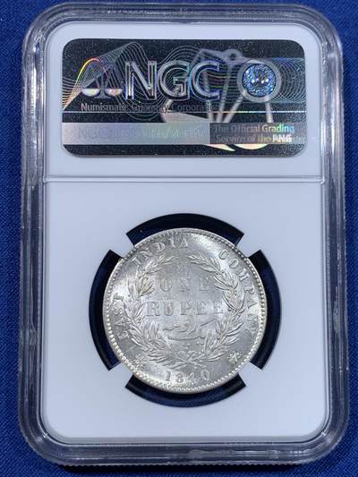 《竞宝斋》第429场 周日，周一，周二 3场连拍 （全场包邮） NGC MS61 英属印度1840年小维双辫卢比 原光 底板细腻