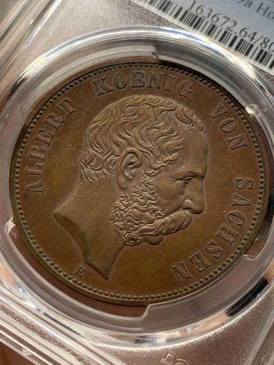 《竞宝斋》第429场 周日，周一，周二 3场连拍 （全场包邮） PCGS SP64BN 德国萨克森1889年韦廷王朝800周年5马克铜币
