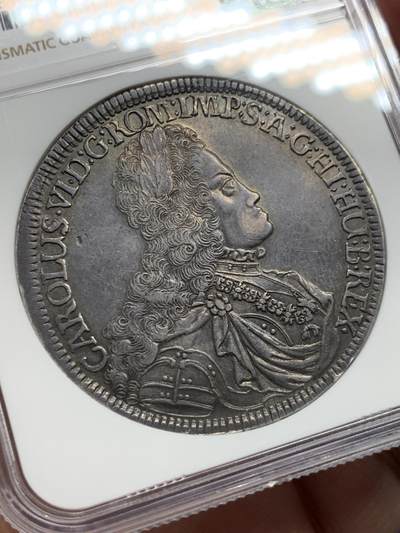 《竞宝斋》第429场 周日，周一，周二 3场连拍 （全场包邮） NGC AU58 神圣罗马帝国 1718年 查理六世泰勒大银币 奥地利大波浪神罗泰勒 原味深打 300多年的状态可藏了