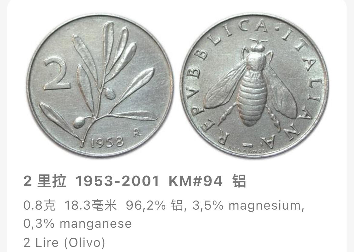 回流1019 意大利🇮🇹1995年2里拉 蜜蜂🐝