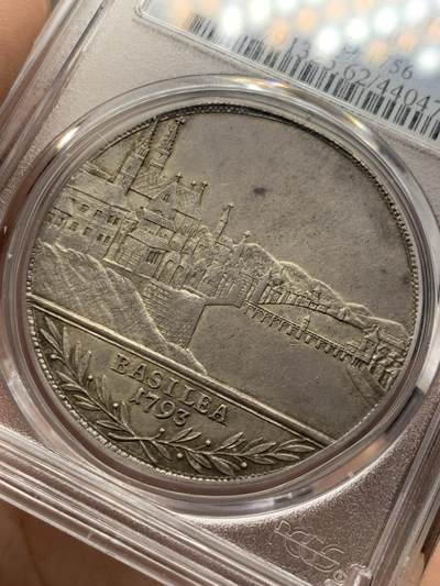 《竞宝斋》第429场 周日，周一，周二 3场连拍 （全场包邮） 唯一冠军分 PCGS MS62 瑞士 1793 巴塞尔 景观泰勒大银币 瑞士景观稳步上涨品种 打制好的不多见 本品包浆细节都属难遇状态