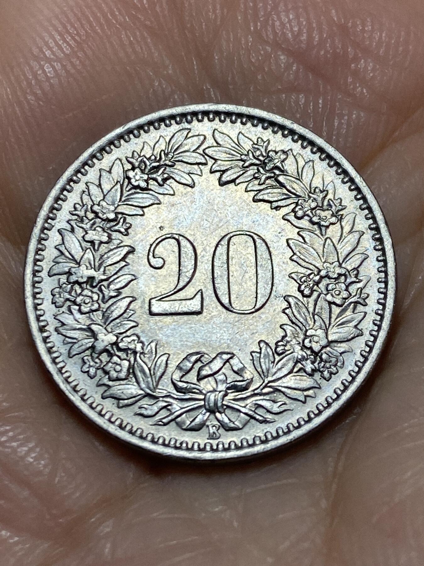 2025年第一百一十三场(总第一百三十九场）瑞士辅币专场(免佣金) 少见年份–瑞士🇨🇭1961年20分(第三版，B标伯尔尼造)