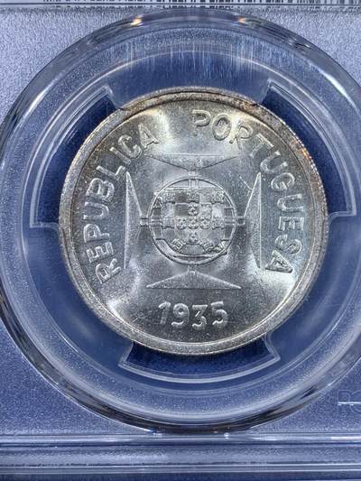 《竞宝斋》第429场 周日，周一，周二 3场连拍 （全场包邮） PCGS MS63 葡属印度1935年果阿1卢比银币 原光带彩