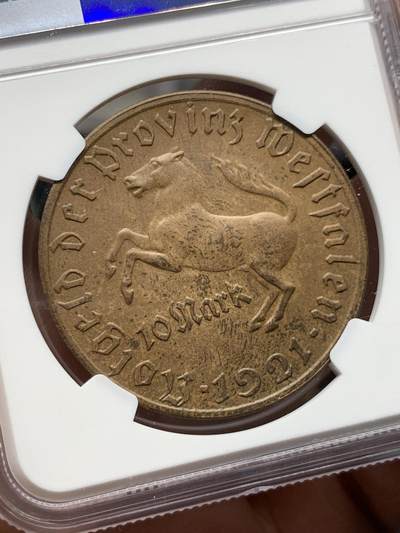 《竞宝斋》第429场 周日，周一，周二 3场连拍 （全场包邮） NGC MS62BN 德国紧急状态币 1921年10马克铜币 大直径小面值