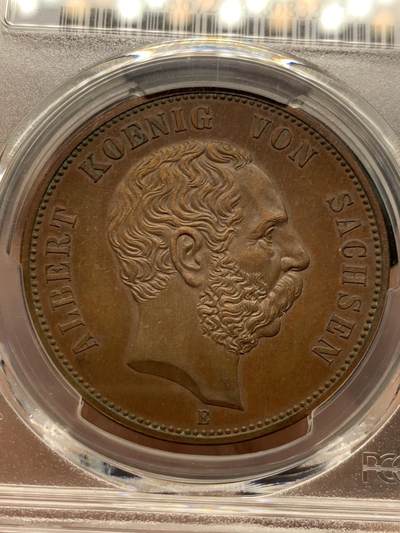 《竞宝斋》第429场 周日，周一，周二 3场连拍 （全场包邮） PCGS SP64BN 德国萨克森1889年韦廷王朝800周年5马克铜币