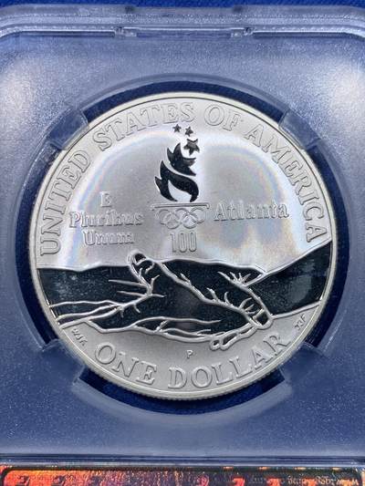 《竞宝斋》第429场 周日，周一，周二 3场连拍 （全场包邮） TQG PF66UC 美国1995年1元百年奥运-田径精制纪念银币 26.73g 900银