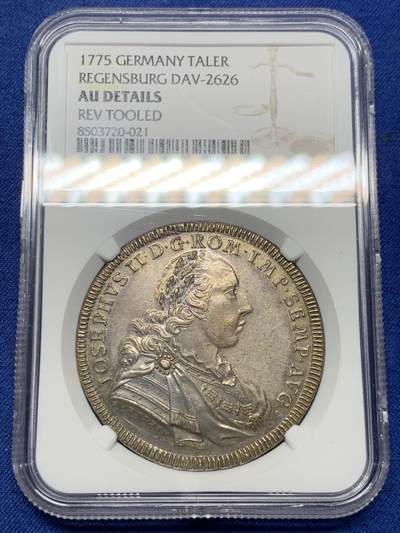 《竞宝斋》第429场 周日，周一，周二 3场连拍 （全场包邮） NGC AU 德国 1775年 雷根斯堡 约瑟夫二世 景观泰勒大银币 稀见品种 双面打制深邃 很不错的品种