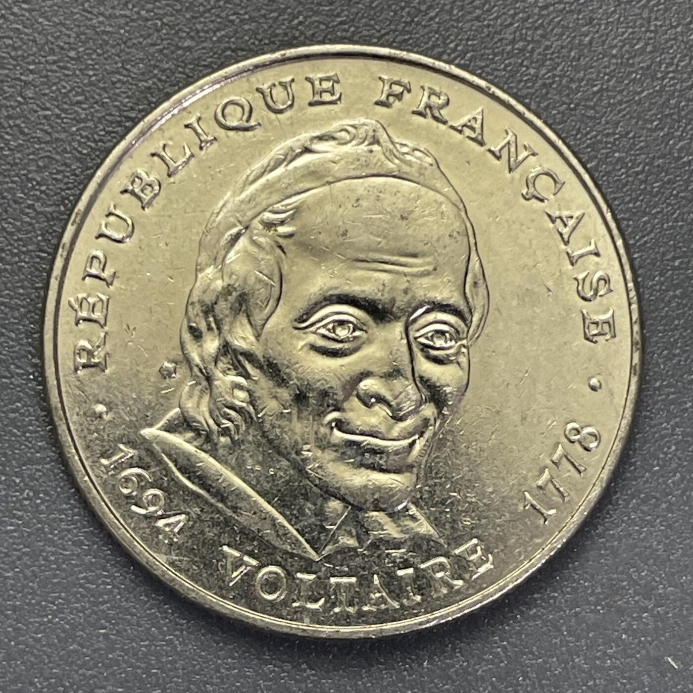 回流1019 法国1994年5法郎 伏尔泰诞辰300周年纪念币 29mm 