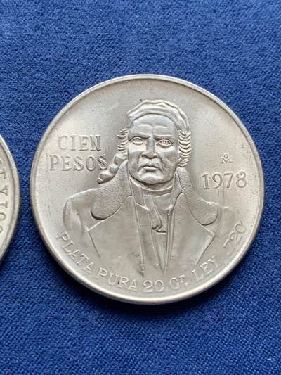 《竞宝斋》第429场 周日，周一，周二 3场连拍 （全场包邮） 两枚一组 墨西哥银币 1968年奥运纪念25比索+1978年革命领袖100比索银币