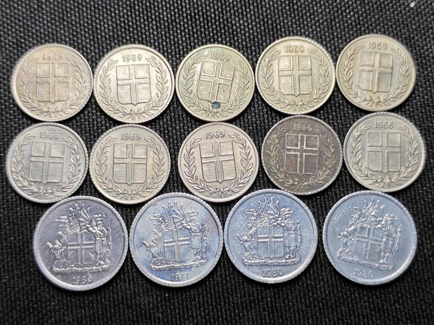 KK钱币收藏小铺  （套币 批量/好品散币 银币）专场  2月预留时间 周末发货  冰岛散币一组75枚！各种面值年份
